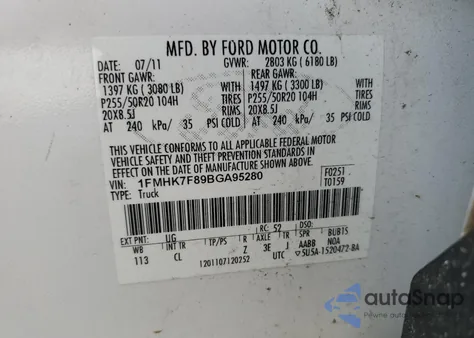 2011 Ford Explorer Limited z USA, uszkodzony, nr VIN 1FMHK7F89BGA95280